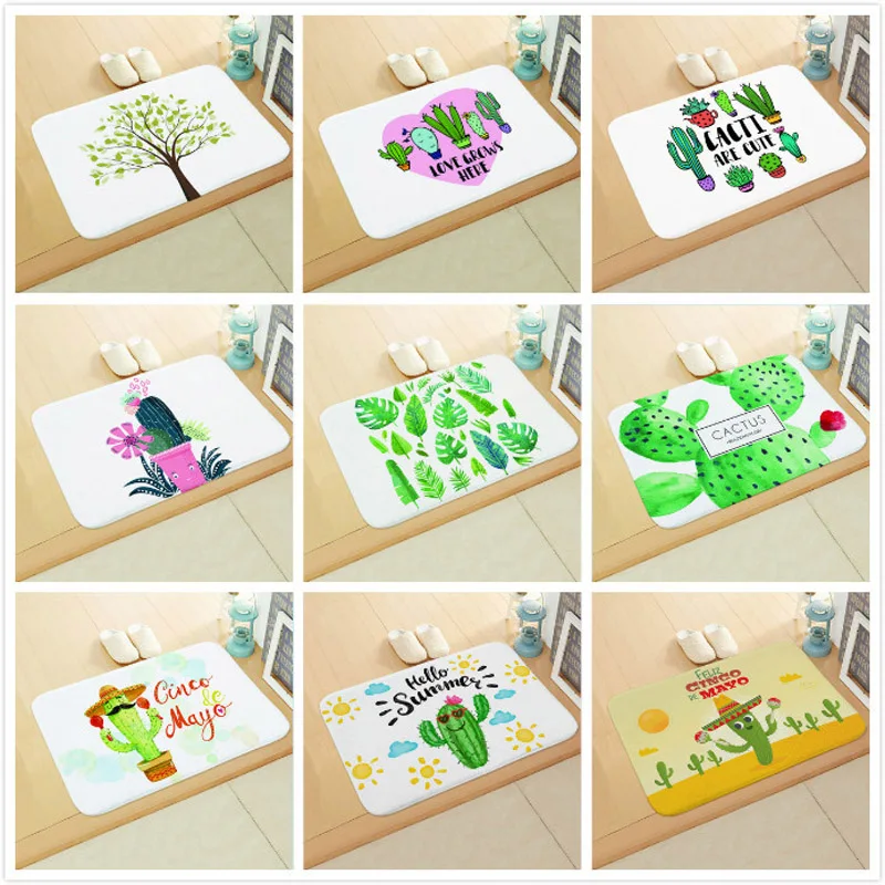 

LE Summer Tropical Plants Cactus Doormat Mexico Cactus Anti-Slip Door Mat Carpet Welcome Home Flannel Living Room Mat Rug