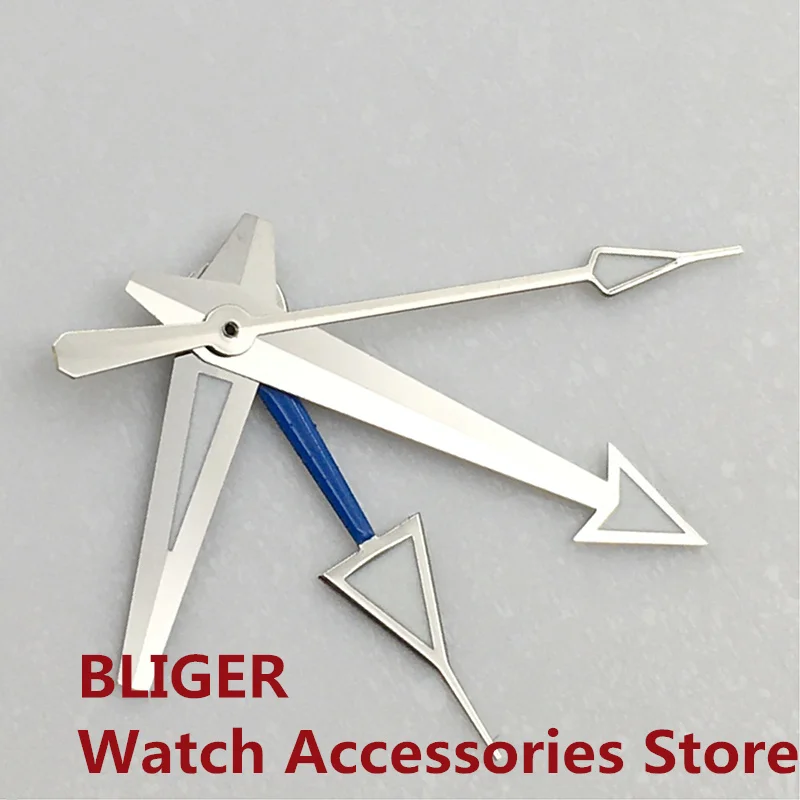BLIGER  Silver Watch Hands  Red Blue Green GMT Pointers Fit NH34 Movement Green Luminous 4 PCS