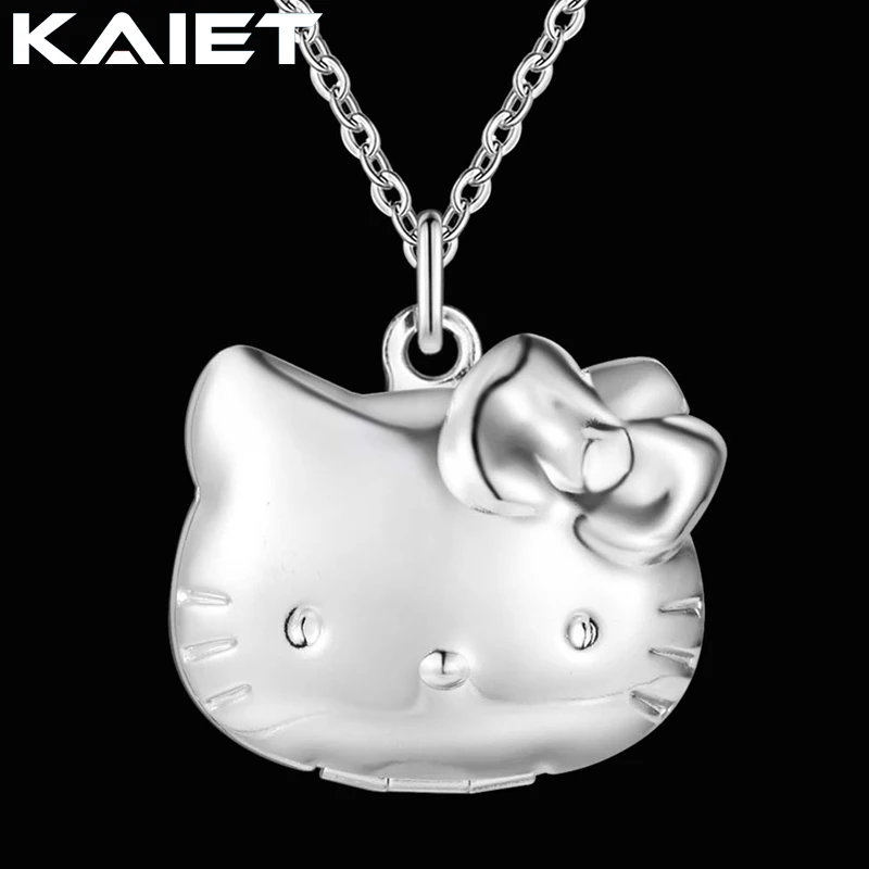 

Fashion Luxury Party Wedding Jewelry 925 Stamp Silver color lovely Kitty cat Pendant Necklace for Women girl student Gift