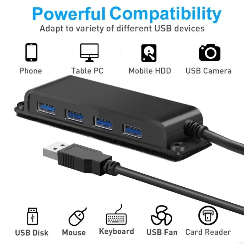 Фото Монтируемый USB-центр с 4 портами, быстрая передача данных 5 Гбит/с, удлиненный кабель длиной 3,3 фута для компьютерной набор №3