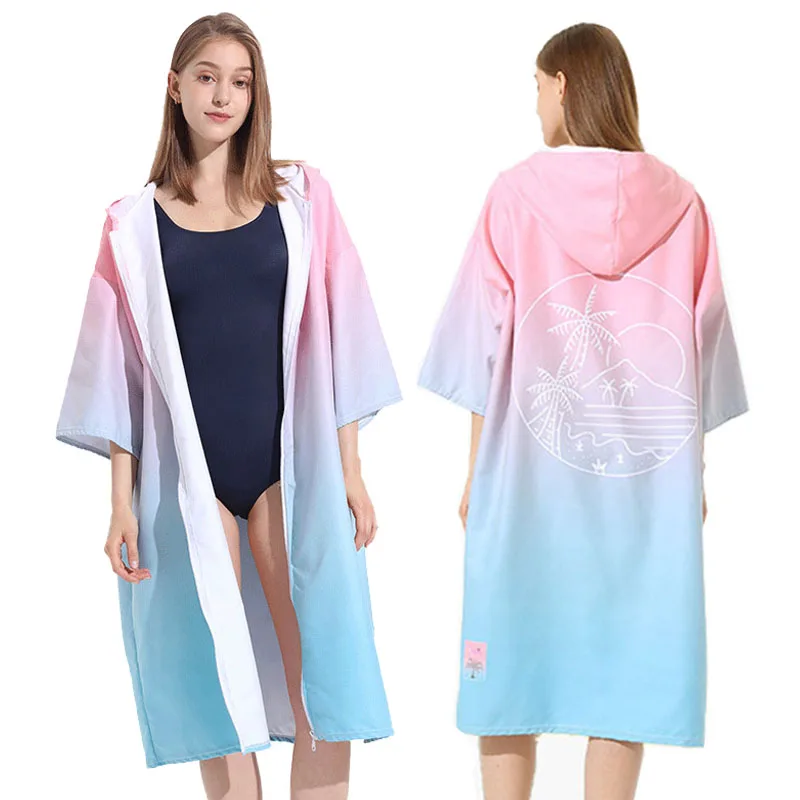 

Adults Surf Poncho Microfiber Hooded Bathrobe Quick-Dry Beach Towel Zipper Bath Towel Outdoor Changing Cloak Women Men Unisex
