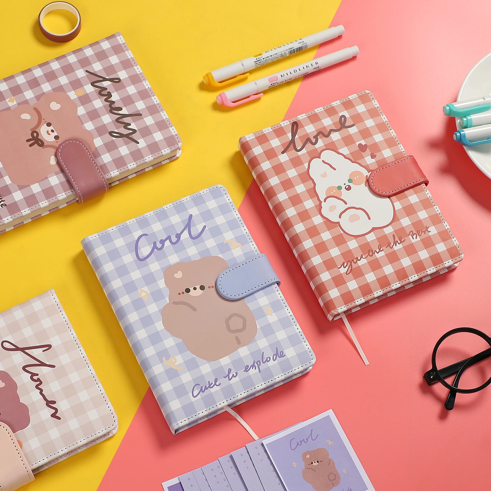 

Cute Little Bear Journal A6 Notebook Kawaii Stationery Student Writing Calendar Cartoons Magnetic Clasp Notepad School Supplies