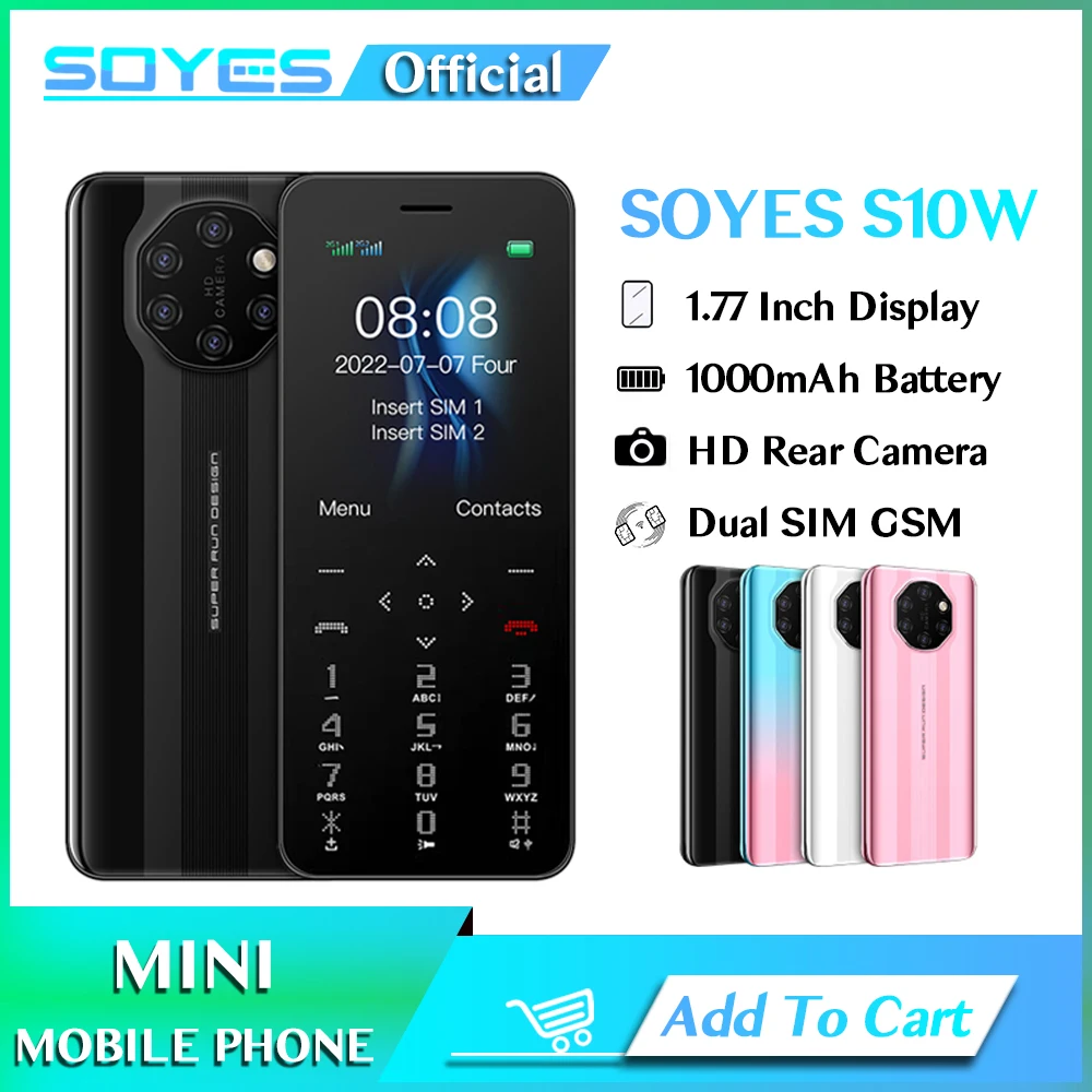 Телефон сотовый SOYES S10W GSM 2G 1 77 дюйма 1000 мАч 2 SIM-карты |