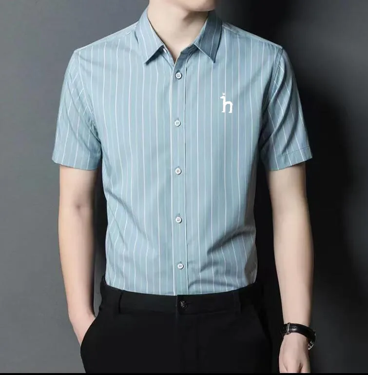 Embroidery Shirts Men's Fashion Casual Business Brand HAZZYS Short Sleeve Summer Ice Silk Short Sleeve Anti-Wrinkle Men's Shirts
