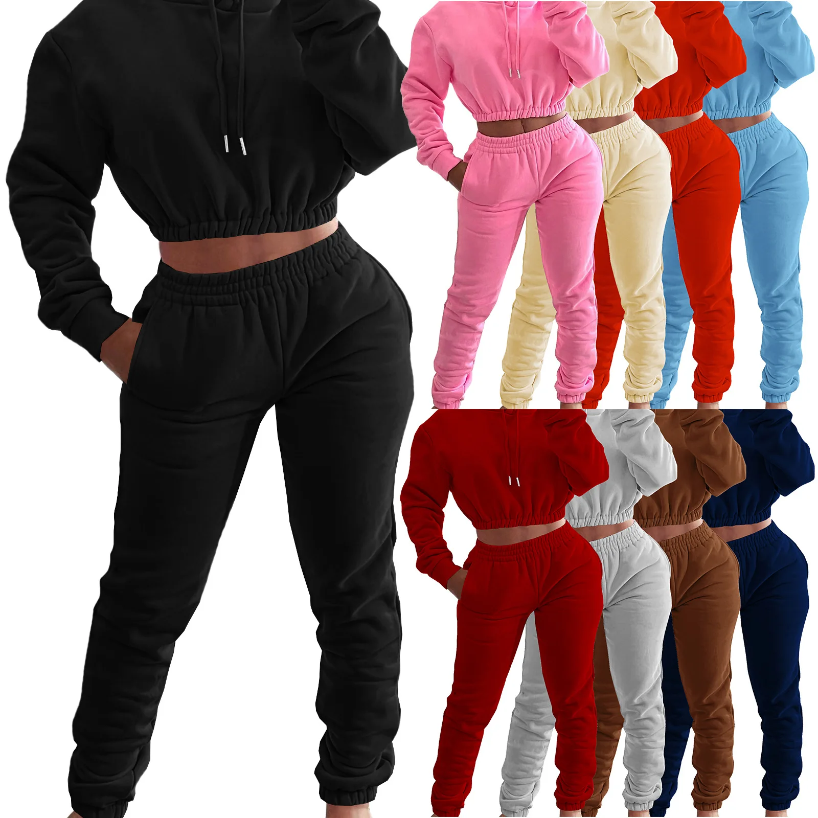 

Cropped Top Pullover Hoodie Ladies Track Suit 2 Piece Set Women Outfit Fleece Pant Sweatsuit Streetwear Hoodies Jogging Suit