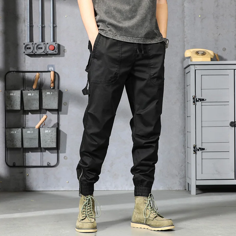 Джинсы-карго мужские с множеством карманов модные штаны свободного покроя
