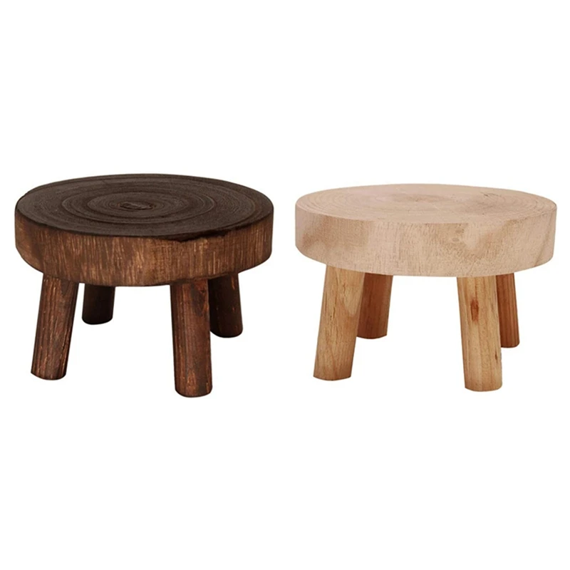 

2X Mini Wooden Bench Stand, Plant Stand, Flower Pot Stand, Pot Stand, Support Indoor Natural Dark Brown M & Wood Color L