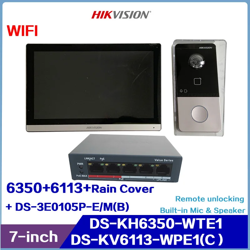 

HIKVISION WIFI PoE Video Intercoms, DS-KH6350-WTE1 and DS-KV6113-WPE1(C), Built-in Mic and Speaker