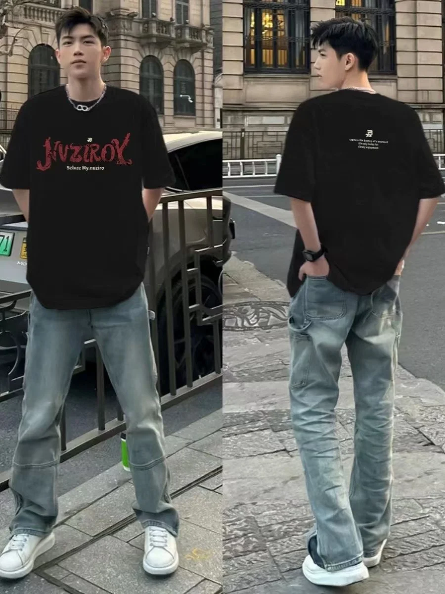 Топ Мужской и женский с коротким рукавом модный брендовый тяжелый Свободный в