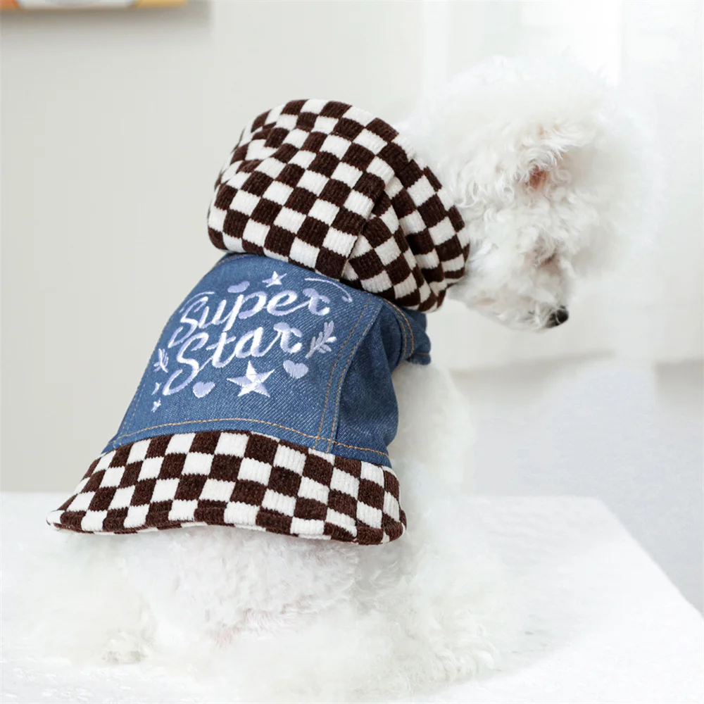 Классическая клетчатая джинсовая одежда для домашних животных маленьких собак
