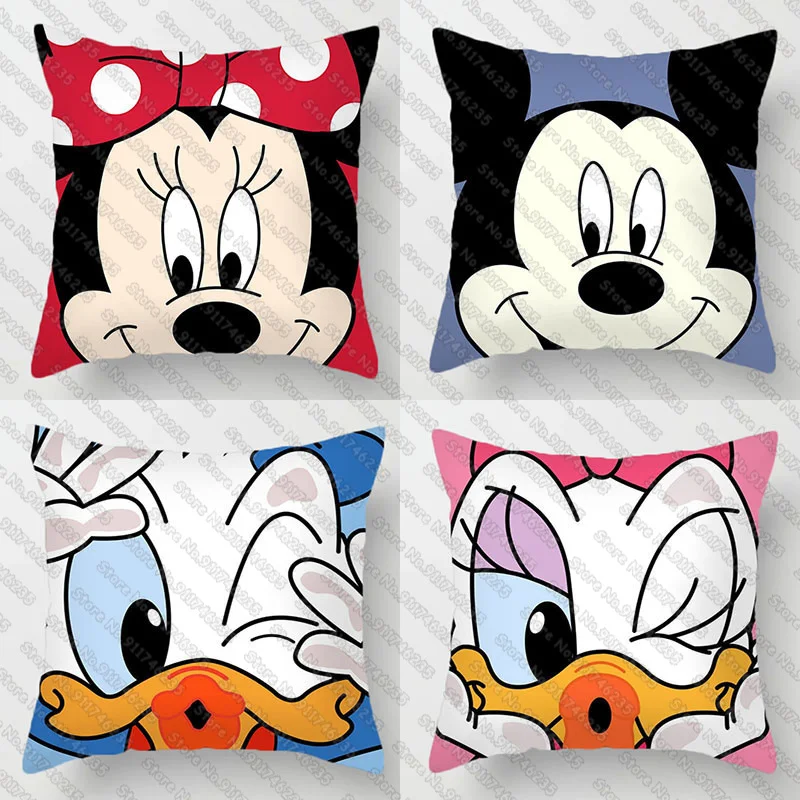 

Cute Disney Mickey Mouse Minnie Mouse Pillowcase Anime Plush Cushion Cover Plush Toys Pillow Cases Home Decoration Gift 45x45cm