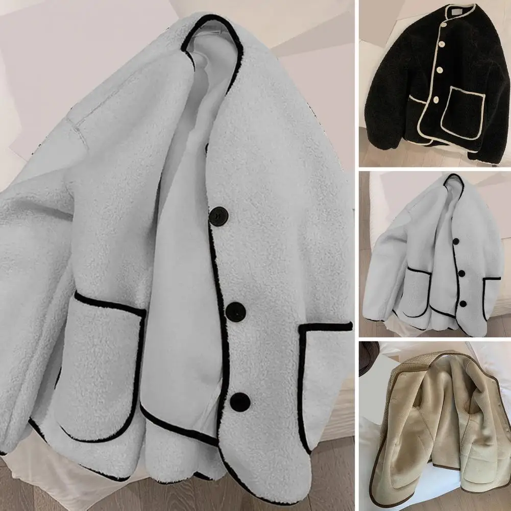 

Fashion Faux Fur Lambswool Jackets for Women 2023 Autumn Winter Cardigan Coat Warm Single Breasted Thickened Top Women Clothing