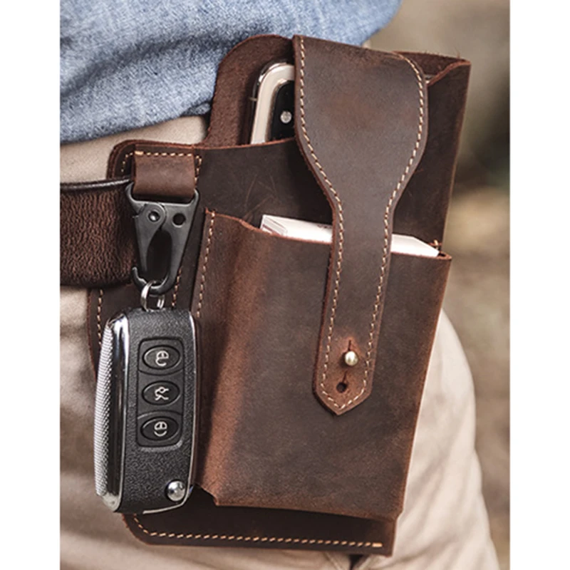 

Waist Bag Men Genuine Leather Belt Bum Leg Hip Packs for Men 6-7.5inch Cell Phone Cigarette Lighter Box Case Outdoor Pouch
