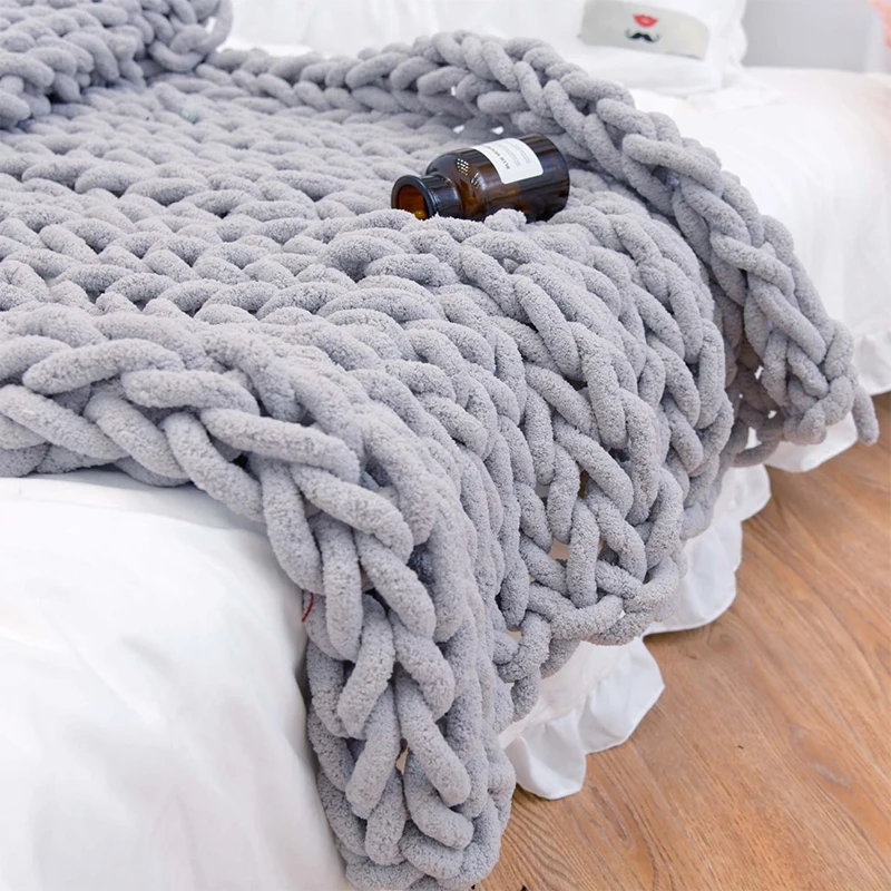 

Colorful Chenille Chunky Knitted Blanket Weaving Blanket Throw Warm Yarn Soft Blanket Home Decor Fluffy Blankets for Beds