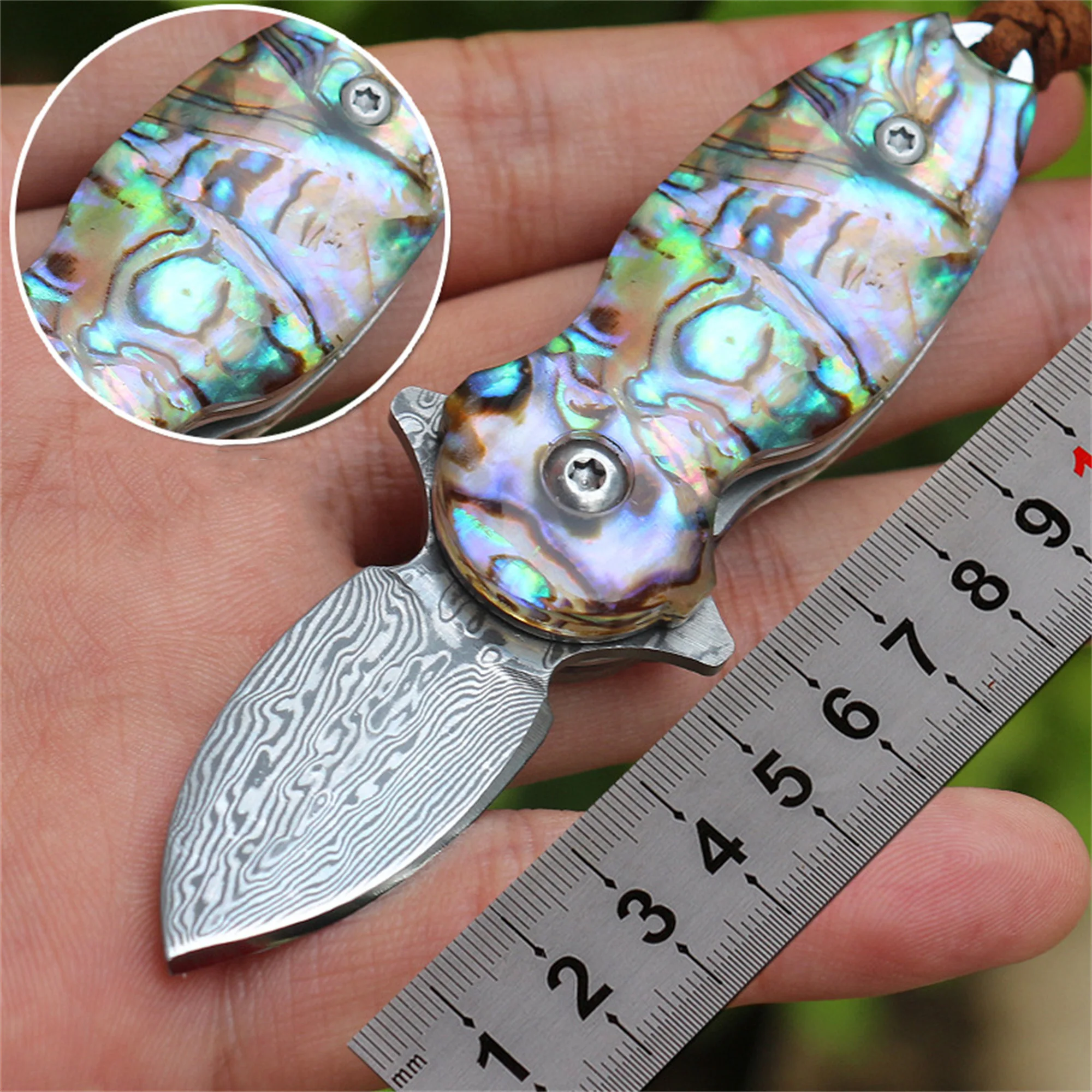 

Damascus Folding Knife EDC Color Shell Handle Mini Pocket Keychain Knife