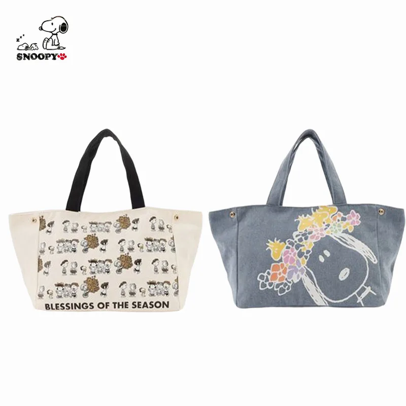

Anime Kawaii Snoopyed Handbag Flower Series Tote Bag Cartoon Graffiti Cute Canvas Bag Small Storage Bag Toys Boys Grils