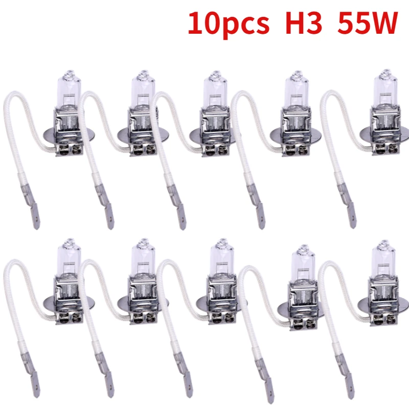 

10PCS Halogen H3 55W 100W 4300K Lamp Xenon Bright H3 Halogen Headlight Auto Car Lights Lamp Bulb 12V Accesorios Autos H3 Xenon