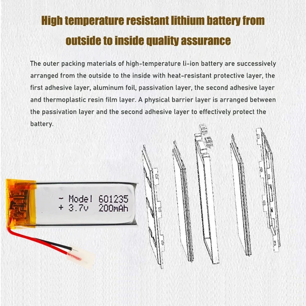 Lipo Cells 3 7 В 601235 Литий-полимерная аккумуляторная батарея 200 мАч для MP3 MP4 GPS