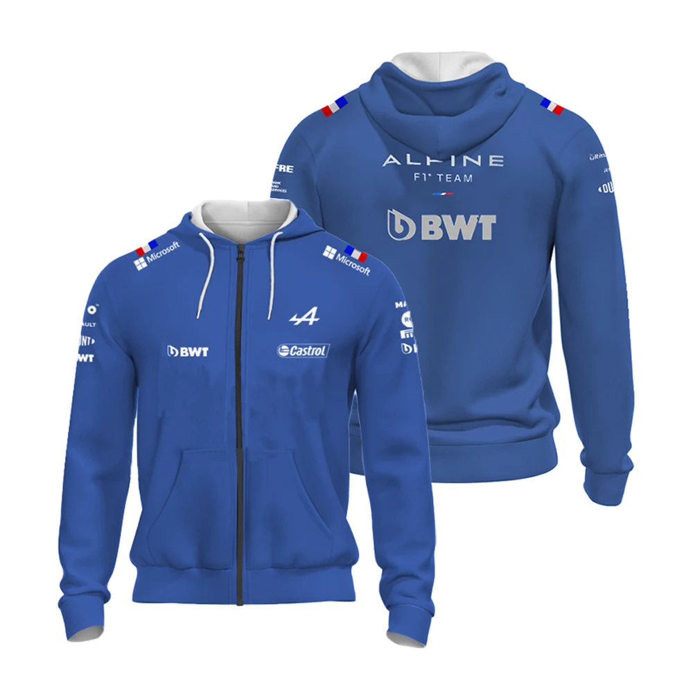 

2023 New 3D Men's and Women's F1 Jacket Hoodie Official Hot Sale Motorsport Zipper Shirt Formula One Alpine F1 Team Alonso Blue