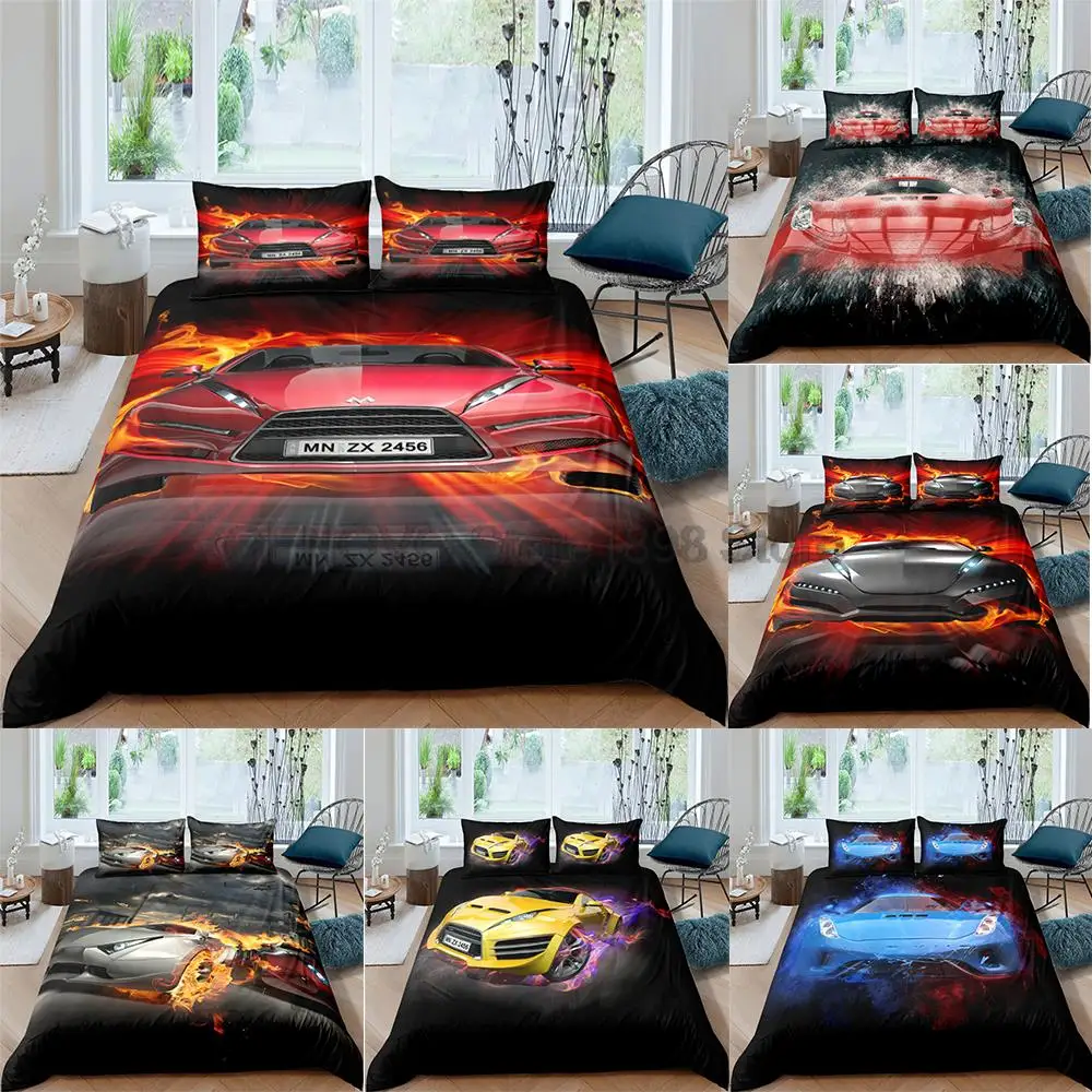 

Racing Car Printed Duvet Cover With Pillow Cover Bedding Set Single Double Twin Full Queen King Home Textiles Luxury Bed Sets