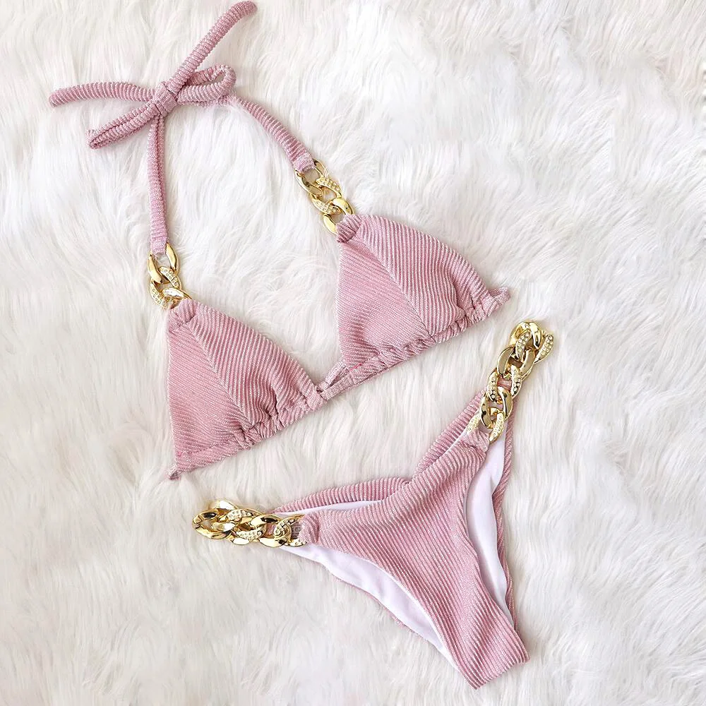 Роскошное женское бикини купальник высокого качества однотонный комплект