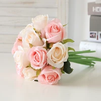 tv cabinet decoration 12 heads simulation rose flower bride holding bouquet birthday home party silk branch