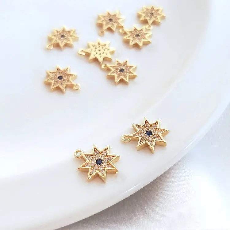 

9.5*11mm 14k gold Color plated inlaid zircon Star Charms Pendant Diy Jewelry Findings Earrings Accessories Wholesale