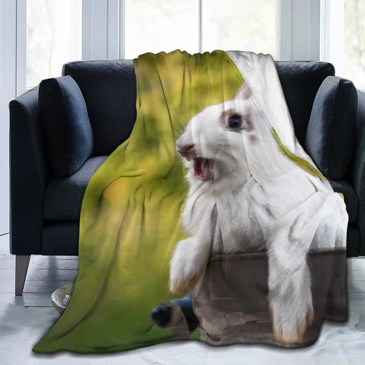 

animal Rabbit 3D printing printed blanket bedspread blanket retro bedding square picnic wool soft blanket
