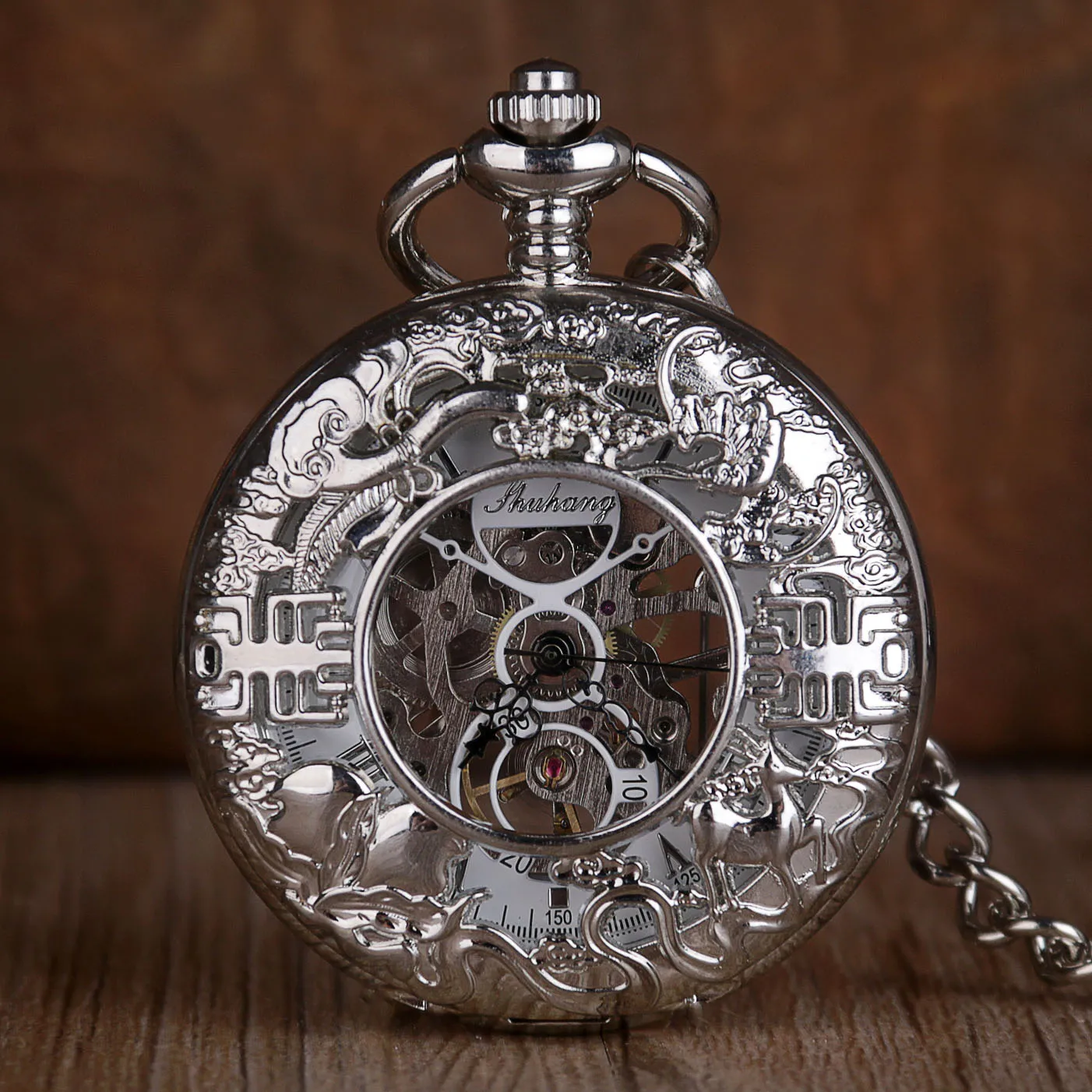 Roman Numerals Display Vintage Mechanical Pocket Watch Clock With Chain Pendant Men Women Popular Gifts
