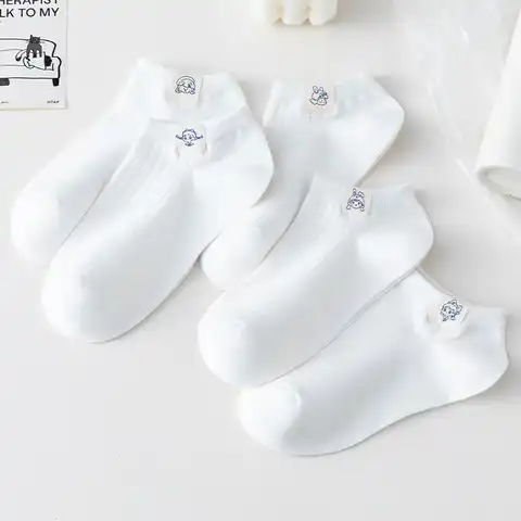 Носки-лодочки, летние тонкие белые носки, короткие носки с коротким верхом, милые женские носки из ткани с мультяшной этикеткой