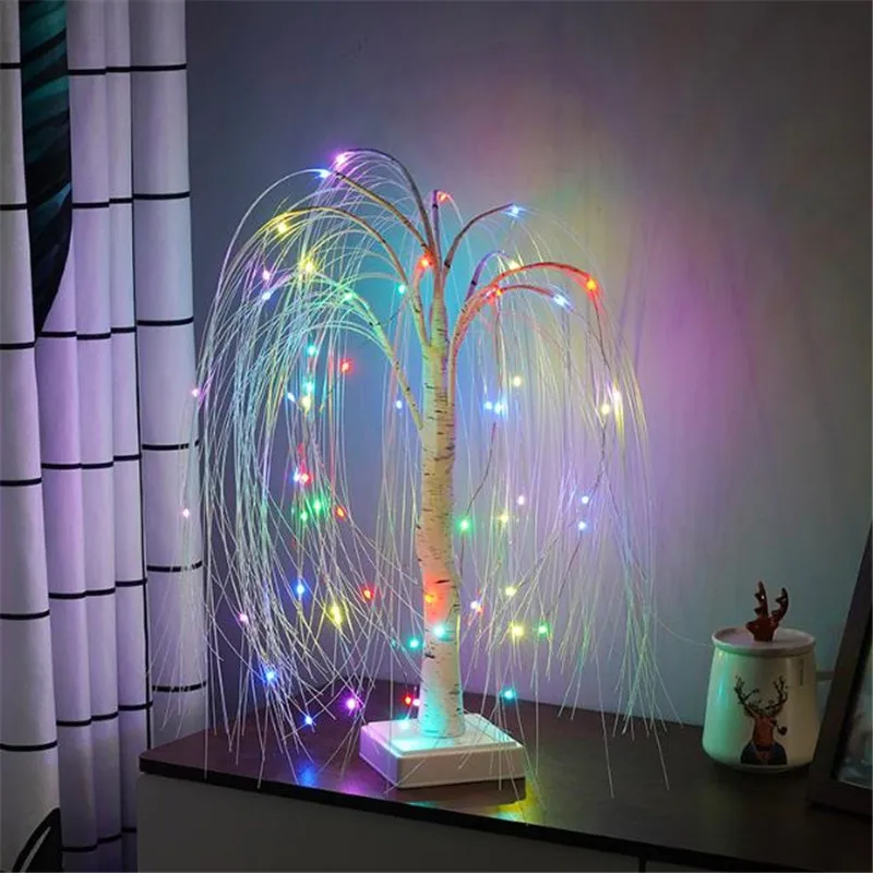 New 1PC RGB Colorful Willow Night Light With Remote Control For Home Bedroom Wedding Christmas Indoor Decor Tree Table Lamp 2#