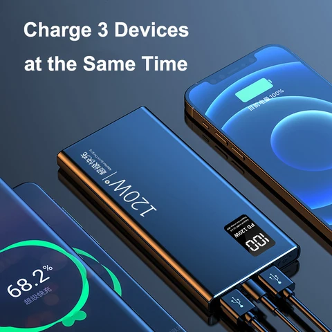 Power Bank 50000 мАч с USB C PD 120 Вт Быстрая зарядка Powerbank Внешний аккумулятор для iPhone Huawei Xiaomi Samsung Poverbank