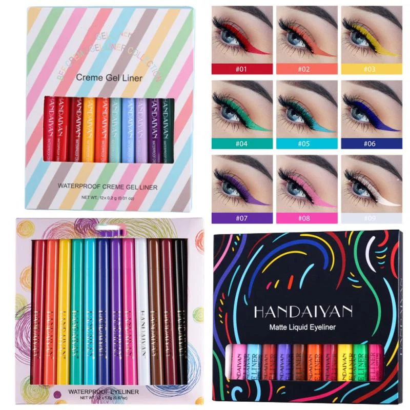 

12 Colorful Eyeliner Pen Set Liquid Eye Liner Pencil Kit Quick-drying Long-lasting Non-smudging Eye Makeup Waterproof