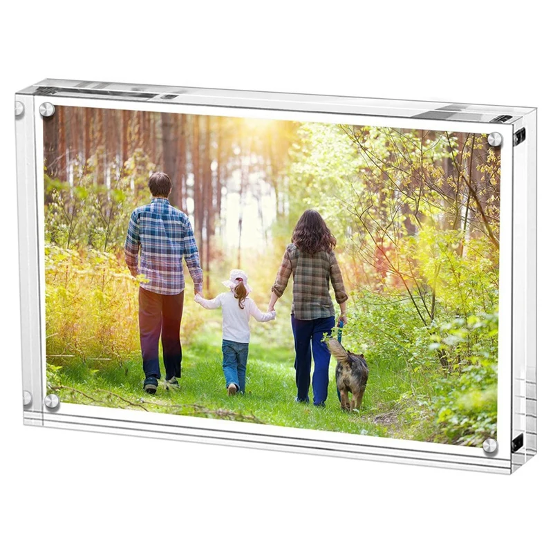 Acrylic Picture Frame,6X8 Inch Acrylic Photo Frame,Desktop Frameless Photo Frame, Magnetic, Double Sided Transparent