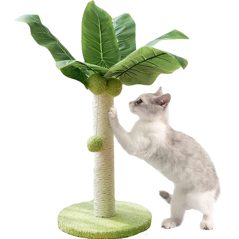 

Vertical Cat Scratching Post Cute Green Leaves Kitten Scratch Posts with Sisal Rope Indoor Kitten Climbing Frame Toy Supplies