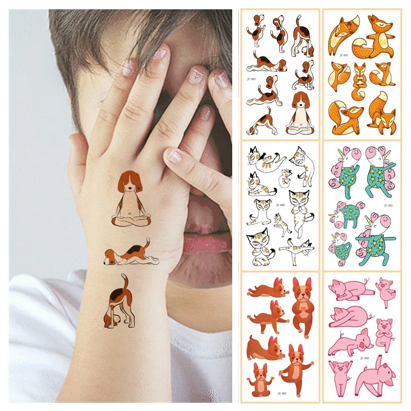 

10 kinds Animal Yoga Tattoos Temporary Waterproof Disposable Kids Fake Tattoo Stickers Cute Unicorns Pig Fox Crocodiles Dog Cat