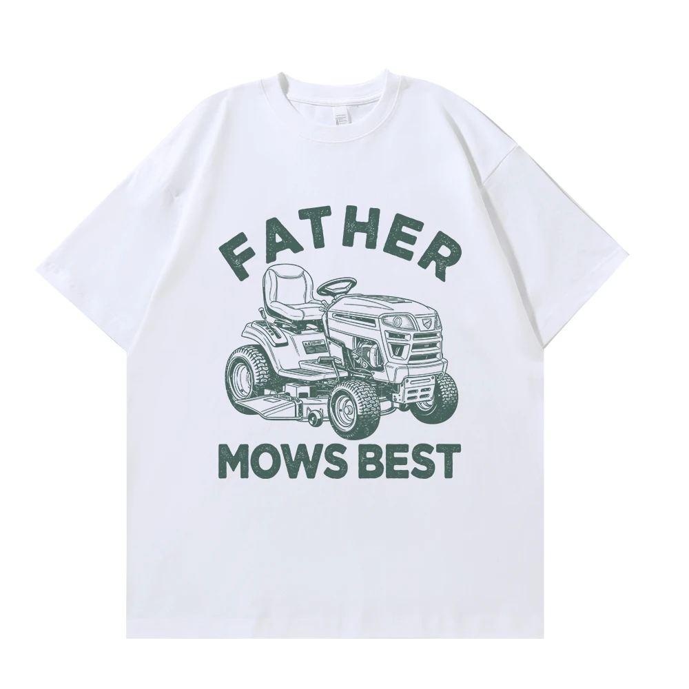 Фото Футболки с ретро-принтом грузовиков, футболка с надписью «Father Mows Best», мужские повседневные футболки с коротким рукавом, забавная футболка для папы, подарки для папы, летняя футболка №2