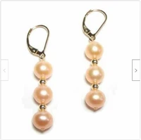 perfect and beautiful pair of aaa 9 10mm pink nanhai pearl earrings gold