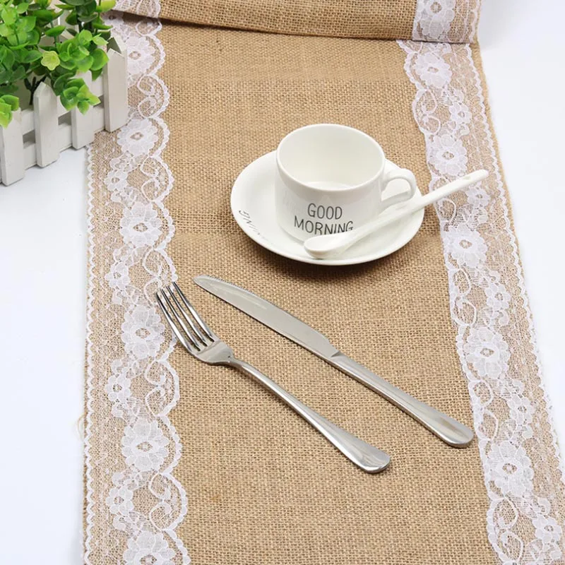 

Vintage Natural Burlap Imitated Jute Linen Table Runner Christmas Wedding Table Runners for Festival Party Event Decorations