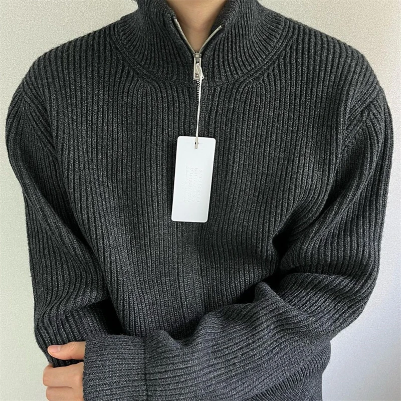 

MM6 Margiela Solid Zip Cardigan Four-point Stitch Label Turtleneck Cardigan Men's and Women's Casual Knit Sweater Pullover