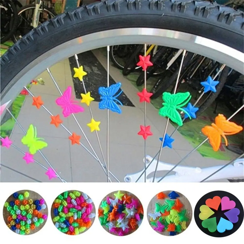 

Безопасные красочные пластиковые круглые зажимы Love Heart для колес и велоспорта, украшение в виде звезд, бусины для спиц, Аксессуары для велосипеда