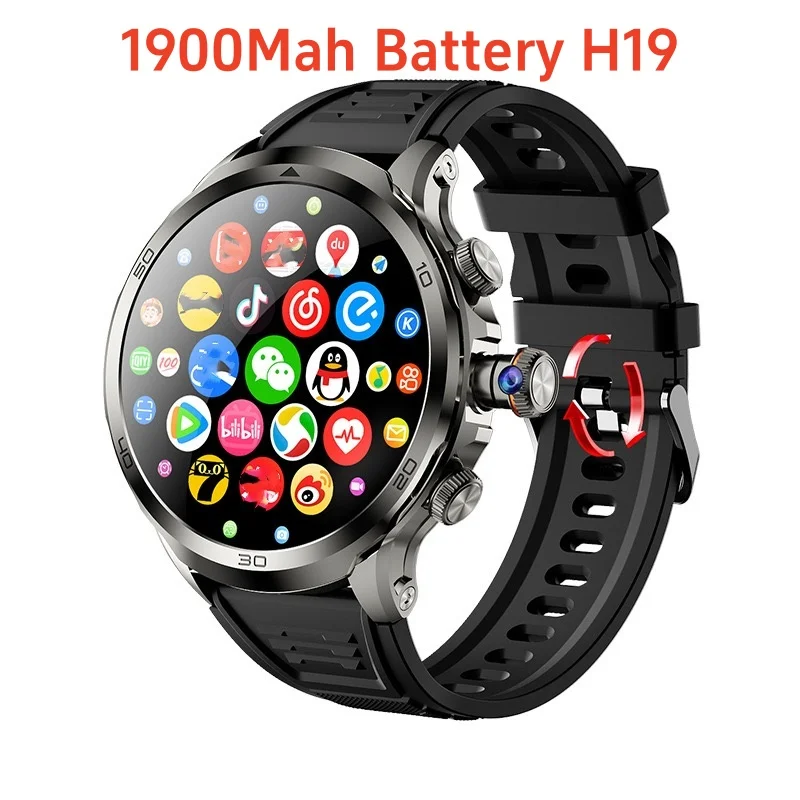 Смарт-часы H19 4G Android для мужчин с аккумулятором 1900 мАч 720*720 Круглый IPS-экран Монитор