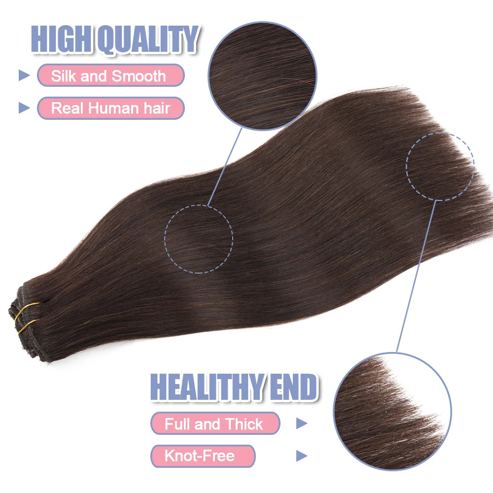 Накладные волосы на заколке настоящие человеческие бесшовные прямые 8 шт. 120 г с