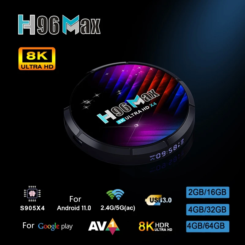 

Приставка Смарт-ТВ H96 Max, Android 11,0, 2 ГБ/16 ГБ, 4 ГБ/32 ГБ, 4 ГБ/64 ГБ, 2,4 ГБ