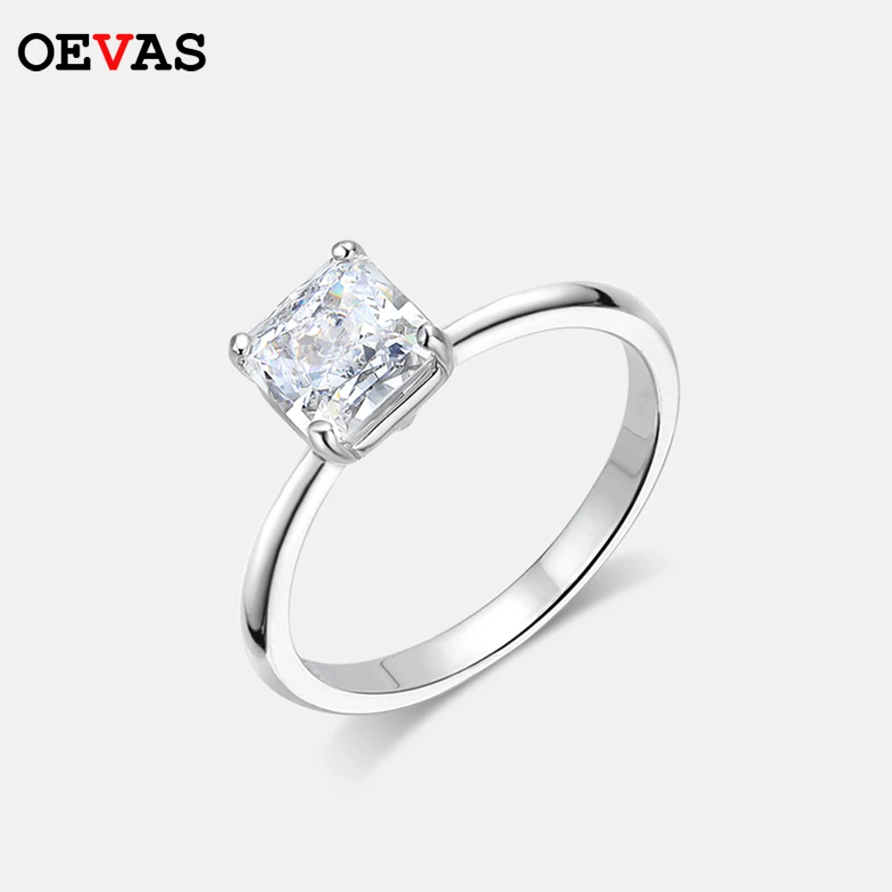 

OEVAS 100% 925 Sterling Silver Sparkling Square High Carbon Diamond Wedding Rings For Women Engagement party Fine Jewelry Gifts