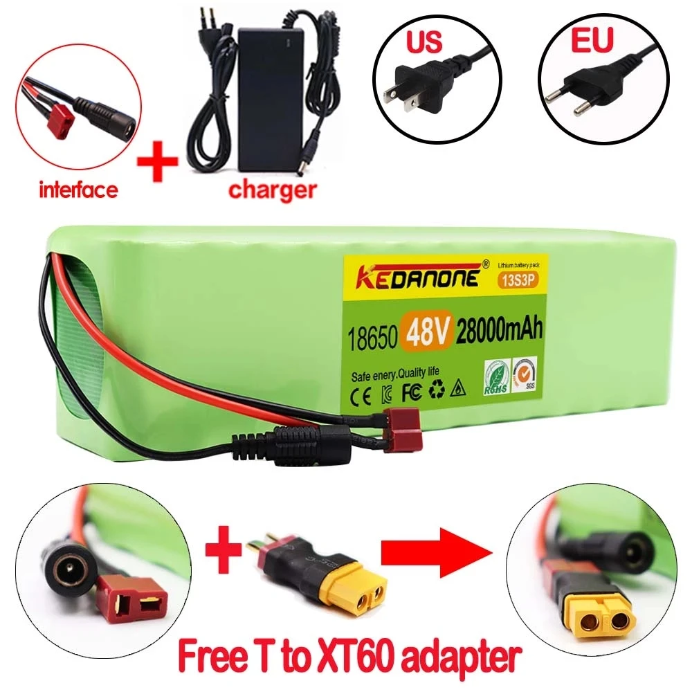 

Nieuwe 48V 28000Mah 1000W 13S3P XT60 18650 литий-ионный Accu 28Ah Voor 54,6 V E-Bike электрический скутер Met Bms + Lader