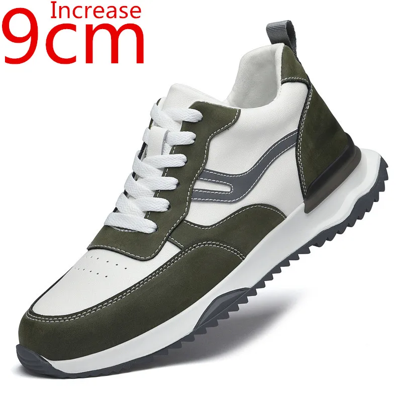 

Increased 8CM Men's Shoes Spring Sports Elevator Cowhide Low-top Comfortable Heightened Breathable Leisure Male Trainer Sneakers