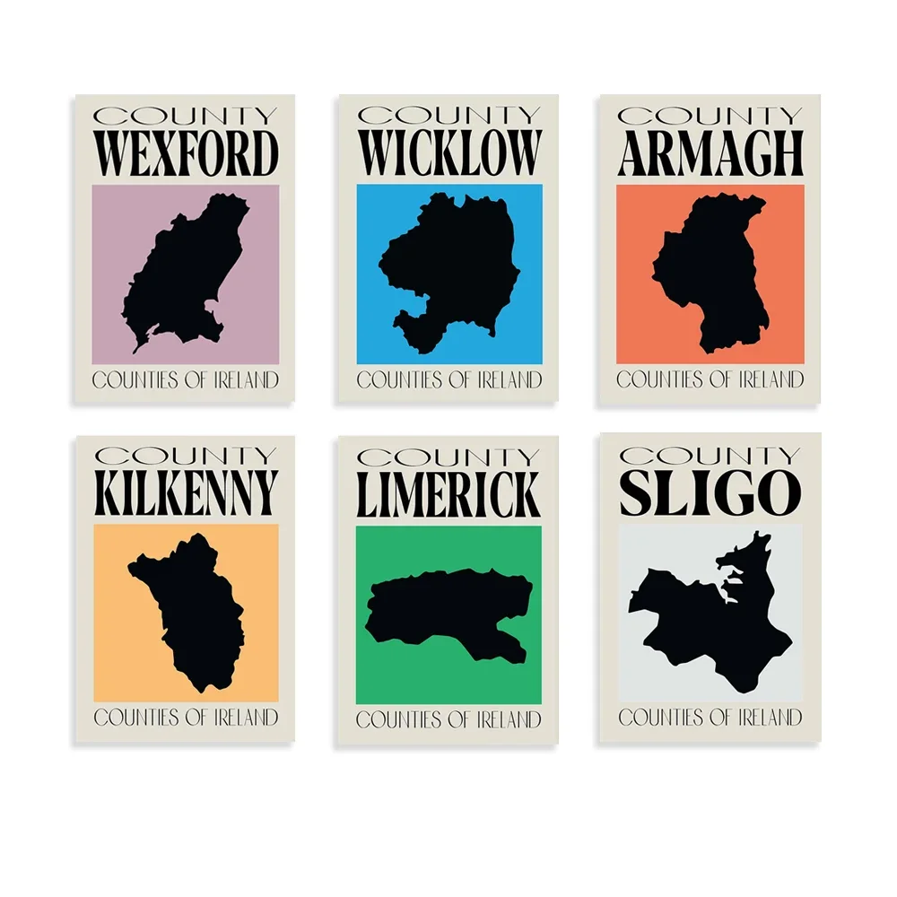 County Wicklow Tyrone Tipperary Sligo Kilkenny Kildare Wexford Map | Ireland Print