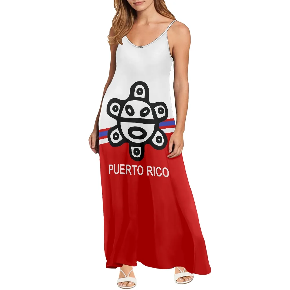 

Hawaii Polynesian Party Evening Dress New Design Flag Printing Elegant Dress V Neck Off Shoulder Summer Ladies Long Dress