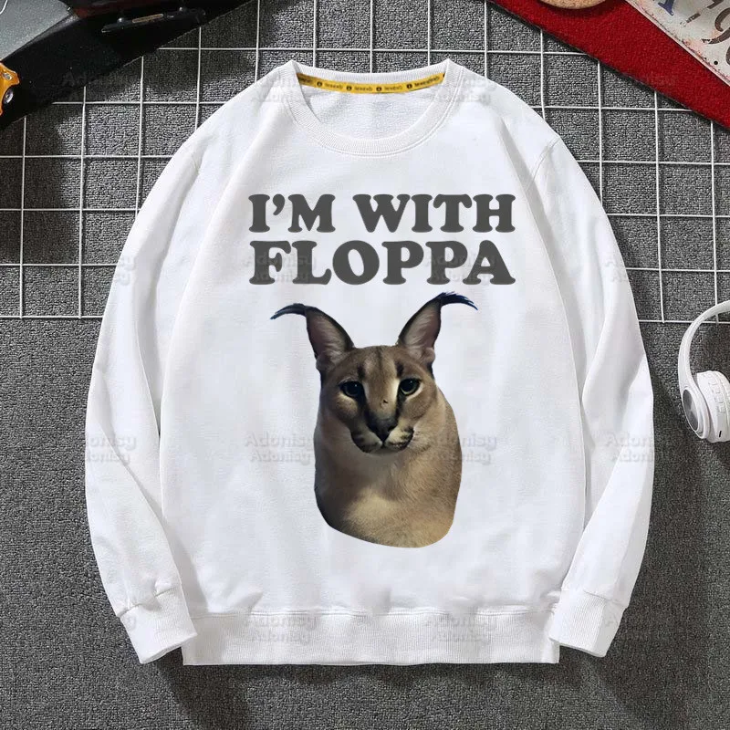 

Kawaii The Floppa Модные мужские толстовки на весну осень мужские повседневные белые толстовки с капюшоном с изображением кота